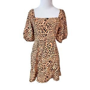 Billabong Womens Leopard Cheetah Print Dress S Puff Sleeve Bold Maximalist